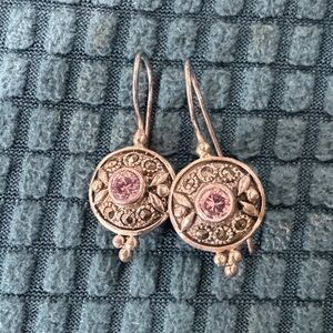 Marsala CW Sterling Silver Marcasite Studded Earrings pink quartz 925